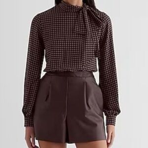 Express Printed Faux Leather Tie Neck Long Sleeve Romper Size XL